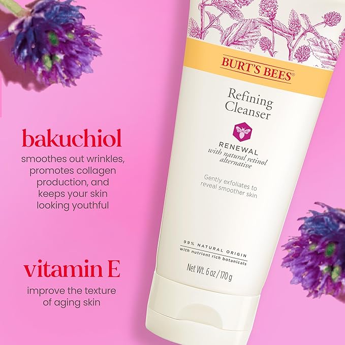 Burt's Bees Renewal Refining Cleanser with Bakuchiol Natural Retinol Alternative,6 Oz (Package May Vary),(Pack of 2)