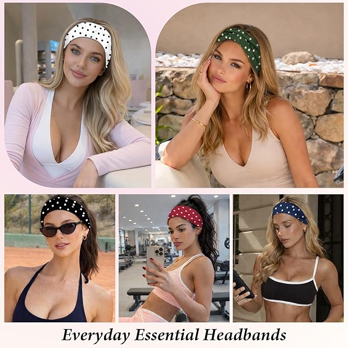 Headbands for Women Non-Slip Workout Hair Bands, 6 Pack Stretchy Athletic Soft Sweatbands, Elastic Cloth Fabric Headband, Fashion Head Bands for Yoga Running Sports Gym Sports Exercise