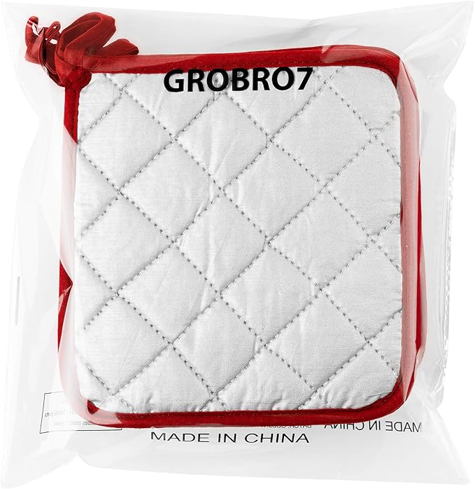 GROBRO7 6Pcs Cotton Quilted Terry Oven Set Pot Holders Heat Resistant Multipurpose 7’'x7’' Hot Pads with Hanging Loop Durable Machine Washable Oven Mitts for Daily Kitchen Baking and Cooking Red