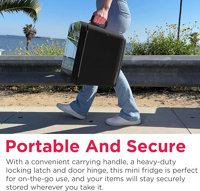 Frigidaire Mini Personal Fridge Cooler, LED Lighted Mirror, 6.5L Capacity, 9 Cans, 100% Freon-Free & Eco Friendly, for Makeup, Skincare, Portable, Black