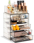 Sorbus Acrylic Makeup Organizer Set, 6-Drawer Vanity & Countertop Cosmetic Storage with Small & Wide Compartments, Black-Tint Makeup Storage for Brushes, Jewelry – Holiday Gift for Women & Teens