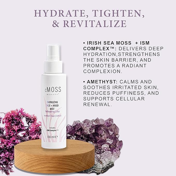 Anti-Aging Glass Skin Face Mist – Instant Lift, Glow & Tighten | Sea Moss + Hyaluronic Acid Caffeine & Amethyst – Mood Boost, Oil-Free All Skin Types