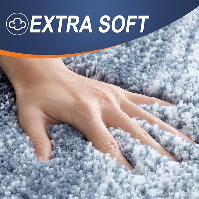 OLANLY Bathroom Rug Set 2 Piece, Soft Absorbent Microfiber Bath Mats and U-Shaped Contour Toilet Rug, Non-Slip, Machine Wash Dry, Plush Shaggy Bath Mats for Bathroom (30"x20"+24"x20", Airy Blue)