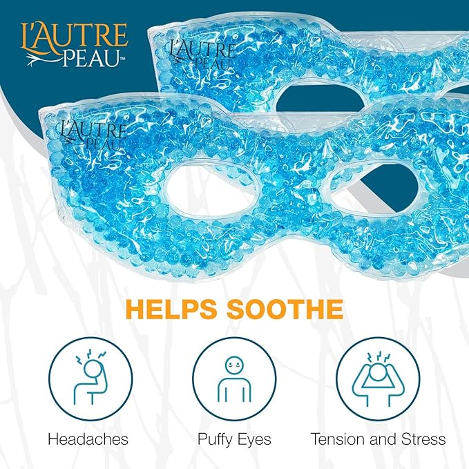 USA Merchant - 2 Redesigned Therapeutic Spa Gel Bead Eye Masks - Hot/Cold Reusable Ice Packs with Flexible Beads - Compress Therapy for Puffy Eyes, Dark Circles, Headaches, Migraines, Stress Relief