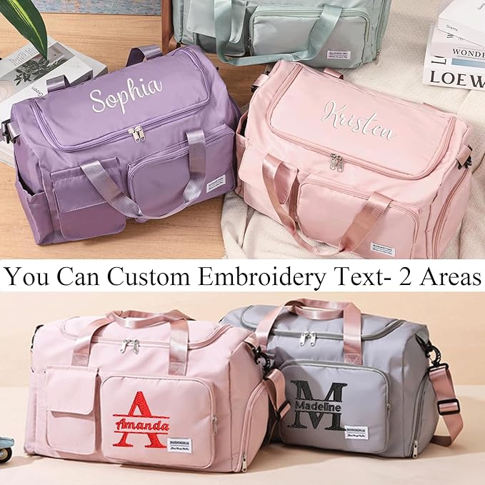 Flycalf Personalized Duffel Bag Dance Travel Bag with Embroidery Name Foldable Shoe Compartment for Sports Gym