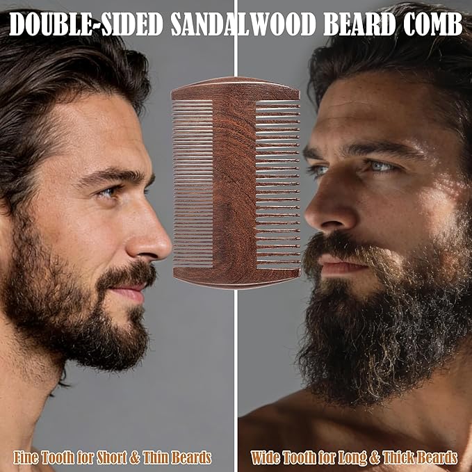 BFWood Mens Beard Comb: Small Travel Beard Set - Grooming Sandalwood Mustache Comb, Mustache Trimming Sissors With Storage Bag