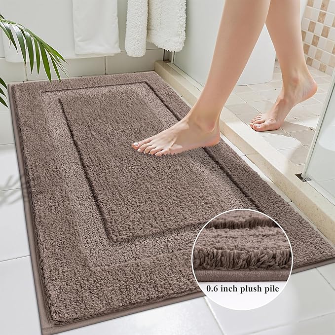 SHACOS Brown Bathroom Rugs Sets 3 Piece, 20"x32" + 20"x47" Non Slip Bath Mat 20"x24" U Shaped Toilet Rugs Washable, Soft Fluffy Water Absorbent Bathroom Floor Mat Rug