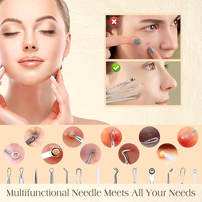 22 Pcs Pimple Popper Tool Kit 410 Stainless Steel Blackhead Remover Tools, Pimple Extractor Tool Kit for Blackheads, Blemish, Comdone, Acne, Zit, and Whiteheads for Face & Nose