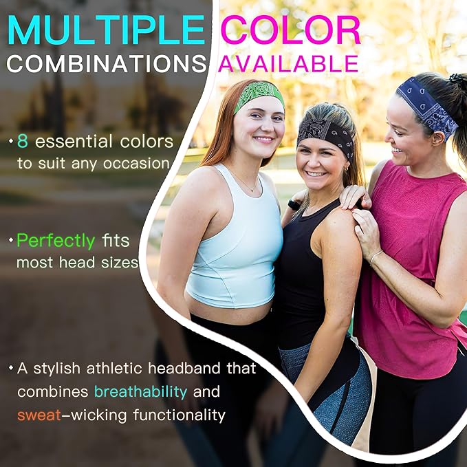 8 Pack Headbands for Women Non Slip - Stylish Sports Hair Bands for Women's Hair - Soft Cotton Cloth Stretchy Headbands for Women for Yoga, Outdoor Exercise Running