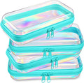 Hoolerry 4 Pcs Hard Clear Zipper Case Makeup Bags Plastic Zipper Pouch Transparent Storage Box Containers for Cosmetics, Snacks, Building Blocks, Puzzles(Clear,7.5 x 3.9 x 2 in,Blue Laser)