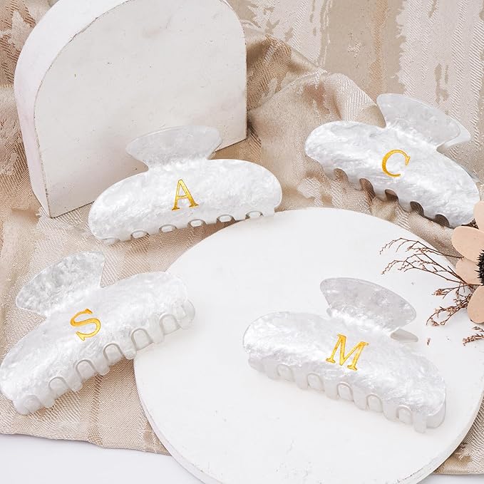 Christmas Gifts for Teenage Girls Stocking Stuffers for Teen Girls | Claw Clip Initial Hair Clips | Personalized Hair Claws | 8 9 10 11 12 13 14 15 16 Years Old Girl Gift Trendy Stuff - White,K