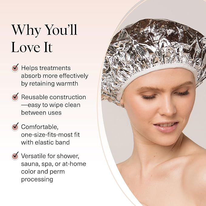 Kitsch Aluminum Foil Heat Cap for Deep Conditioning - Reusable Hair Streamer For Coloring, Perm & Treatment, Heat Cap with Elastic Band, Processing Caps for Hair, Shower Caps for Sauna, Shower & Spa