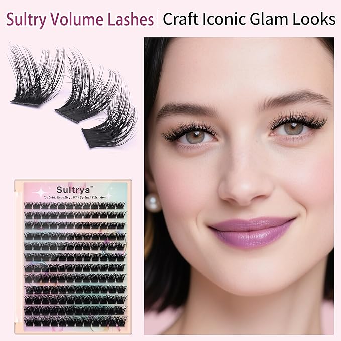 Lash Clusters DIY Eyelash Extensions Volume Lashes Fluffy Individual Lashes 3D Multi-Layered Wispy False Eyelashes Faux Mink Self-Application at home with Natural Look (8-16mm, D01-MULTI)