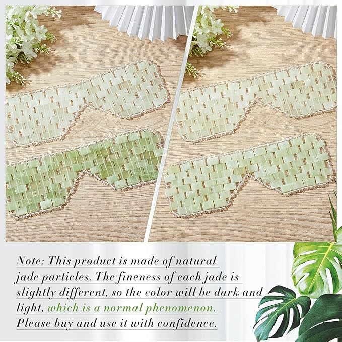 Hercicy 2 Pcs Jade Eye Mask Green Jade Stone Facial Cooling Mask for Alleviate Puffiness Face Massage Relax Eyes Relieve Migraine Meditation Beauty (White, Light Green)