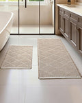 Waffle Bath Mat Set, Non Slip Bathroom Rugs Sets 2 Piece, Ultra Absorbent Long Bath Rug Runner for Bathroom Boho Chic Decor, Machine Washable Floor Mats, Brown & White, 20"×47" Plus 18"×30"