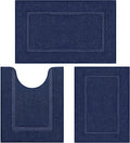 SHACOS Soft Fluffy Bathroom Rugs Set of 3 Pieces Bath Mats with U Shape Toilet Rugs Non Slip Washable Bath Rugs Absorbent Bathroom Shower Carpet 16"x24"+20"x32"+U Shaped 20"x24", Navy Blue