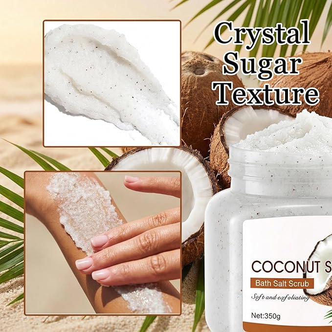 Coconut Body Exfoliator, Deep Cleaning Exfoliating Body Scrub, Moisturizing Nourishing Salt Rose Body Scrub, 350 g