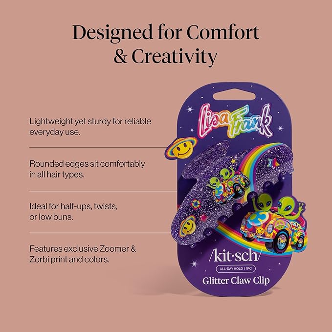 Lisa Frank x Kitsch Purple Glitter Hair Clip for Women – Secure Hold Claw Clip | Sparkly Hair Accessories with Strong Grip | Ideal Gifts for Women, Teens - Zoomer and Zorbit