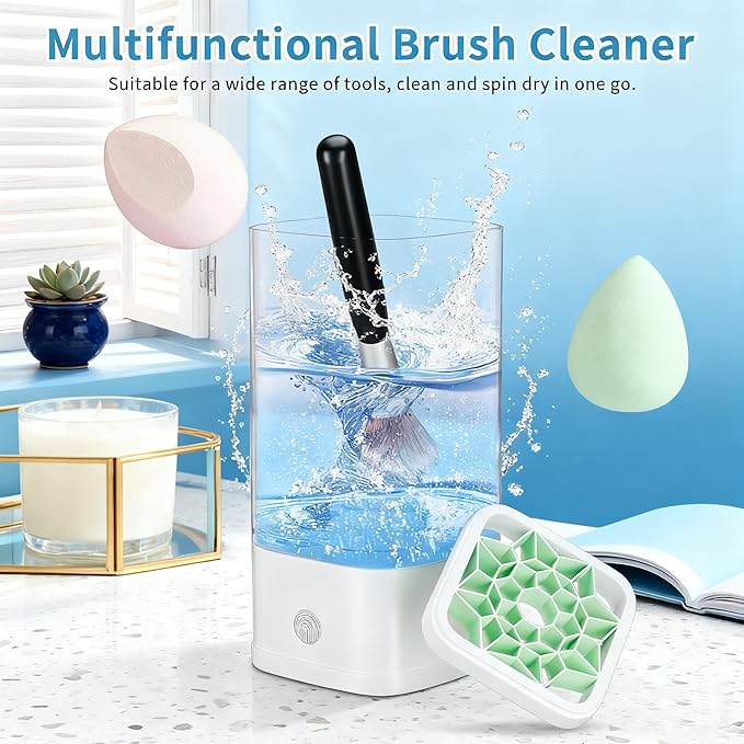 Electric Makeup Brush Cleaner - 9000 RPM Makeup Brush Cleaning Machine with Dry Function - IP65 Waterproof Automatic Makeup Brush Cleaner for Makeup Sponges and Brushes Cosmetic Brush Cleaner Plug-in