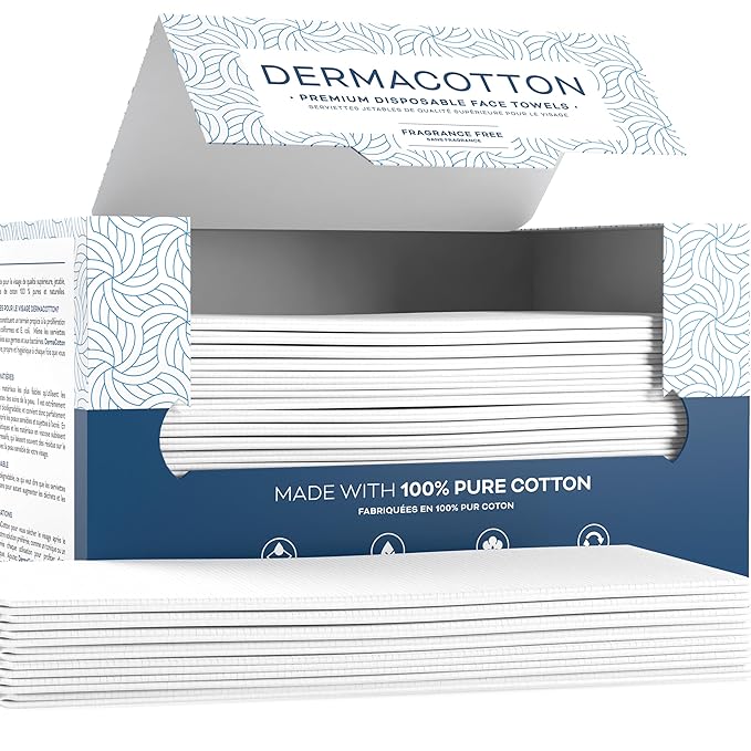 100% Pure Cotton Face Towels – 80 Count Large Disposable Wash Cloths for Face Washing, Makeup Removal & Acne Care | Ultra Soft, Hypoallergenic & Fragrance-Free
