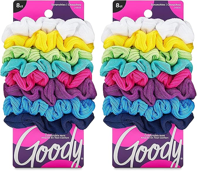 Goody Hair Scrunchie, 8 Count, Assorted Rainbow, Pack of 2 | Ouchless | For Women | All Hair Types | For Ponytails