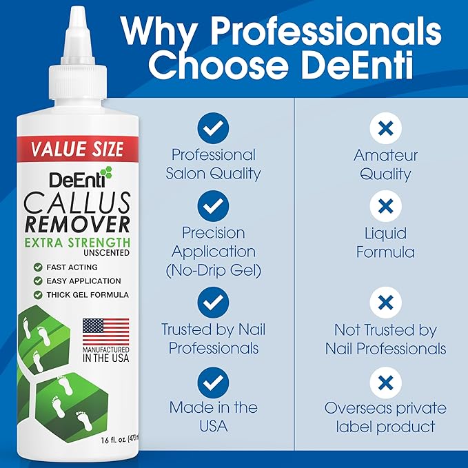DeEnti Callus Remover for Feet, Extra Strength Foot Callus Remover Gel, 16oz Salon Grade Home Pedicure Supplies for Dry Skin, Cracked Heel, Professional Strength Foot Care, Unscented
