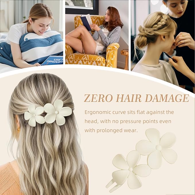8PCS Flat Hair Claws Matte Non-Slip Clips for Women, Strong Hold Hair Accessories for All Hair Types, Daily Wedding Party Date Beach Use (Style2(Floral))