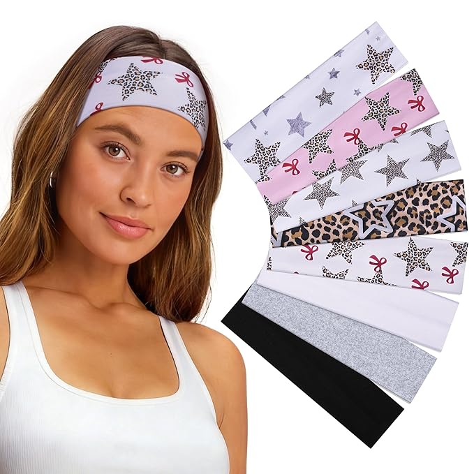 8 Pack Headbands for Women Non Slip - Stylish Sports Hair Bands for Women's Hair - Soft Cotton Cloth Stretchy Headbands for Women for Yoga, Outdoor Exercise Running