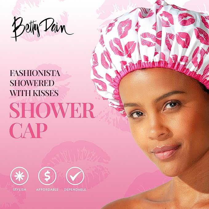 Reusable Shower & Bath Cap & Lined, Oversized Waterproof Shower Caps Large Designed for all Hair Lengths with PEVA Lining & Elastic Band Stretch Hem Hair Hat - Fashionista Showered With Kisses