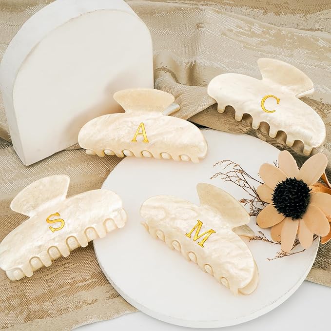 Gifts for Women Teacher,Hair Clips | Large Hair Claw for Girls - Teen Girl Cute Trendy Stuff Initial Hair Clips Personalized Hair Claws - Gold,T