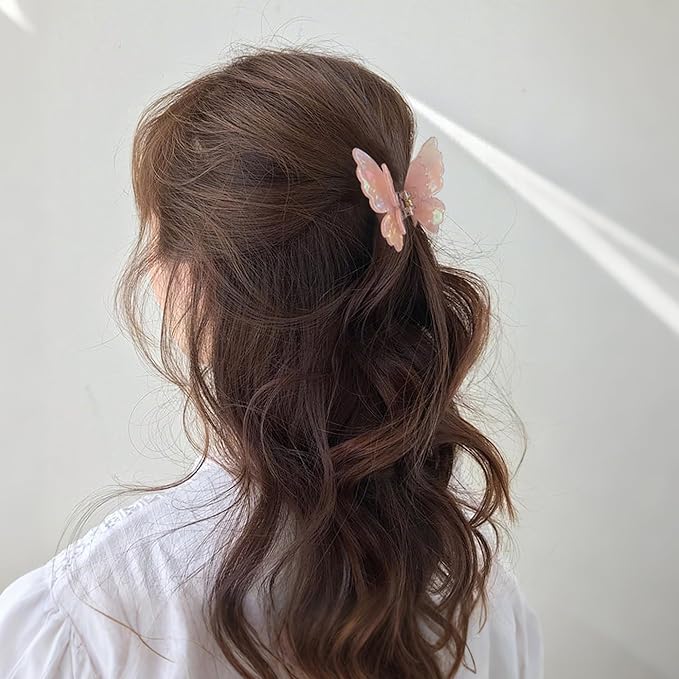 NAISIER Butterfly hair clips for women girl Butterfly claw clips Hair Accessories for Girls & Women.(White pink blue)