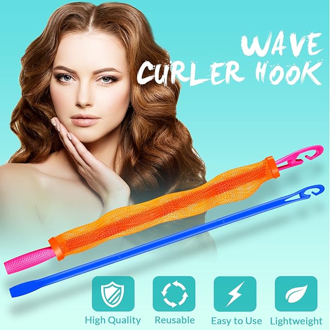 Yilloog 4 Pcs Heatless Curls Hook Spiral Curlers for Long Wave Styling Hair in 13. 8 and 22 Inch Lengths(Blue, Rose Red)