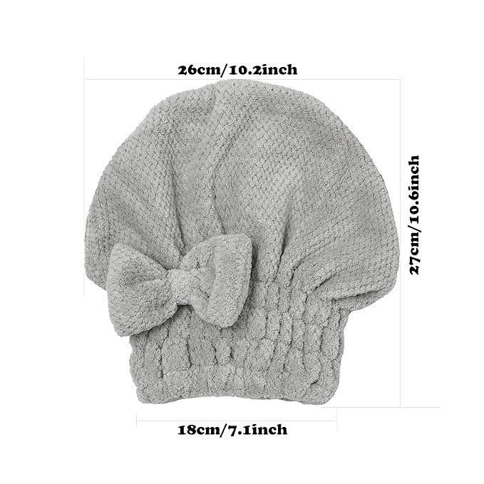 Microfiber Hair Towel, Hair Towel Cap,Absorbent Hair Turban Towel,Hair Drying Towel to Dry Curly or Straight Short Hair Quickly(Pink&Gray)