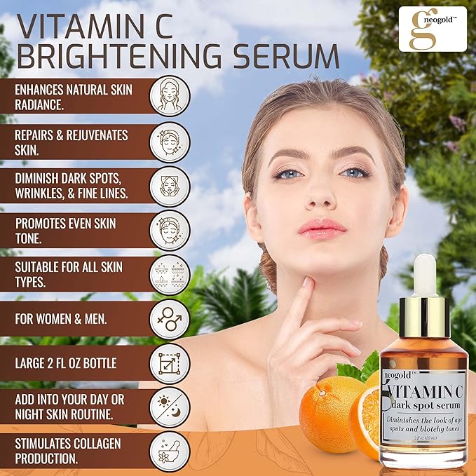 Brightening Vitamin C Face Serum Anti Aging Eye Serum | Fragrance Free Potent Vitamin C Face Moisturizer Facial Serum For Women, Acne, Dark Spot Treatment, Wrinkles, Uneven Skin Tone, 2 Fl Oz