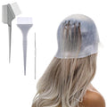 TIESOME 1 Set Silicone Highlighting Cap, Reusable Punched Hair Cap with 1 Needle Hooks & 2 Needle Brushes, Salon Hairdressing Dyeing Tool for Women Men, Easy Pull Through for Highlights