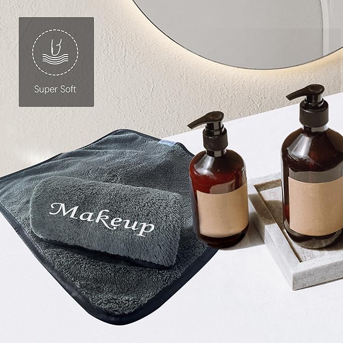 Cosy Family 20 Pack Makeup Remover Wash Cloths - Soft Microfiber Fingertip Facial Cleansing Cloths for Hand and Make Up, 12 x 12 in, Black Grey