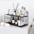 Bathroom Counter Organizer 10s Tool-Free Install, 2 Tier Bathroom Organizers and Storage, Collapsible Bathroom Organizer Countertop, Wood Bathroom Kitchen Countertop Organizer, Black