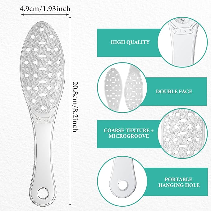 2 Pcs Stainless Steel Foot Scraper Metal Foot File Double Sided File Callus Remover Professional Feet Rasp Scrubber for Wet or Dry Skin Easy to Clean Pedicure Tool Heel (Fresh Style)