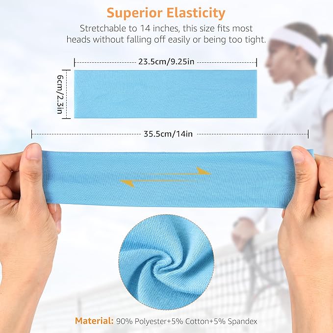 Headbands for Women, Stretchy Non Slip Soft Cotton Cloth Hair Bands for Sports, Workout, Yoga and Running, 7pcs