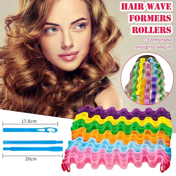 30 Pieces Heatless Waves Curlers Spiral Curls Styling Kit No Heat Hair Waver Spiral Curlers Rollers with 2 Pieces Styling Hooks for Most Hairstyles (25 cm)