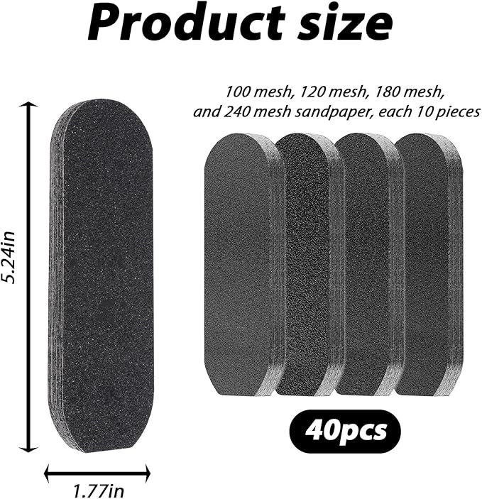 40pcs Stainless Steel Foot File Refills 80/100/120/180 Grit Replacement Pads Foot Rasp Pad Double Side Reusable Coarse Fine Pedicure File Refills with Removable Glue Remove Callus & Dead Skin