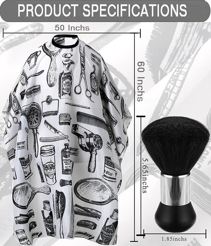 Professional Hair Cutting Cape with Neck Duster Brush, Salon Barber Cape, Hairdressing Accessories (White Floral Print)