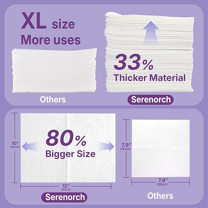 Disposable Face Towels (150 Count) – XL 10"x12" Ultra Thick Facial Cleansing Cloths – Soft Biodegradable Dry Wipes for Sensitive Skin – Lint-Free Makeup Remover Towelettes for Daily Skincare