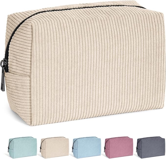 MAANGE Cosmetic Bags for Women Small Makeup Bag for Purse Corduroy Makeup Pouch Travel Makeup Bag with Metal Zipper Make Up Bag for Travelling