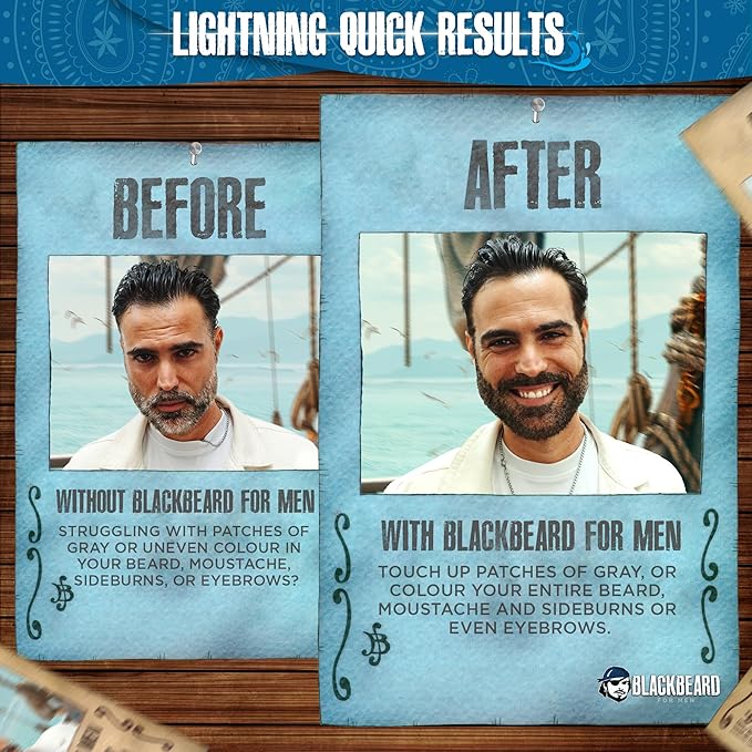 Blackbeard for Men Beard Color – 1-Day Beard, Mustache, Eyebrow, Sideburns Color – Temporary Facial Hair Tint - Hypoallergenic Beard Dye Alternative – Up to 45 applications – Dark Brown, 3 Pack