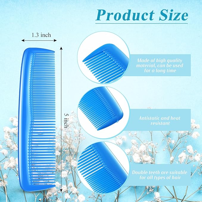 50 Pcs Pocket Combs for Men 5 Inch Cutting with Wide and Fine Teeth Plastic Professional Barber Haircut Small Anti Static Combs for Women Grooming Accessories for Beard(Blue)