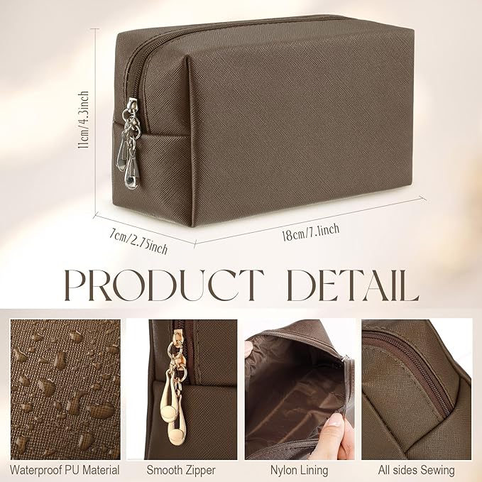 Kigeli 15 Pcs Aesthetic Makeup Bags PU Leather Cosmetic Pouches Waterproof Plain Toiletry Bags Makeup Pouches Bulk for Women Party Gift Travel Storage Organizer(Coffee)