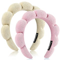 Headband, Set of 2 - Terry Cloth Spa Headbands for Washing Face or Facial, Puffy Makeup Headbands for Face Washing, Mask - 1 Beige + 1 Pink