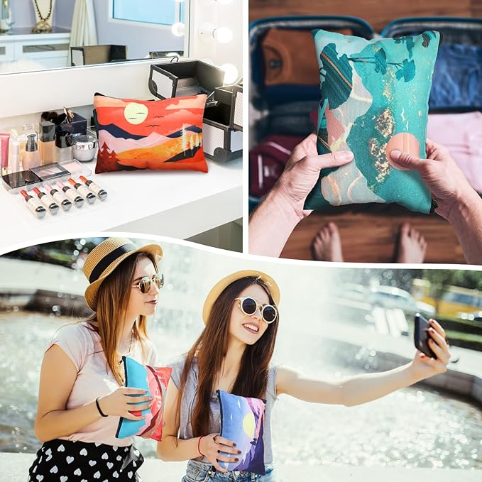 Sweetude 12 Pcs Mountain Makeup Bag Bulk Colorado Gifts Portable Travel Cosmetic Bags with Zipper Waterproof Portable Roomy Travel Beauty Toiletry Organizer Storage Pouch for Women (Mountain)