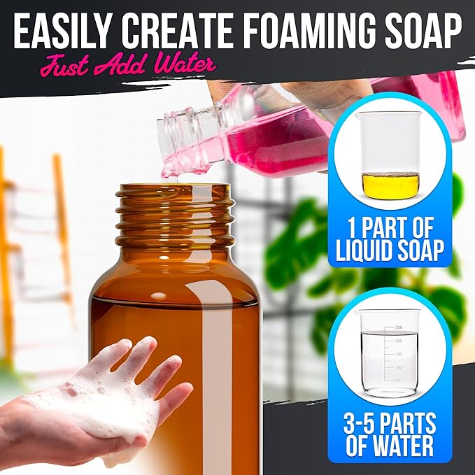 2Pcs Amber Glass Foaming Soap Dispenser - 8.5 oz Amber Glass Soap Dispenser with Pump, Compatible with Hand Soap, Dish Soap, Shampoo and Gel, Durable, Stylish & Refillable for Bathroom and Kitchen